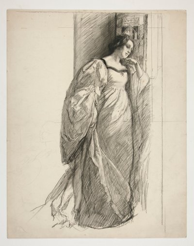 Skisse av en dame, illustrasjon for av Edwin Austin Abbey