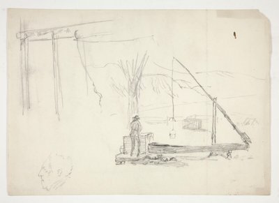Skisse av en mann ved en brønn av Edwin Austin Abbey
