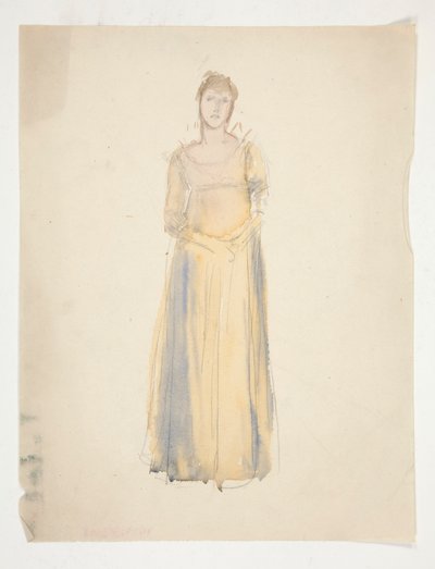 Skisse av en kvinne (kledd i gult) - kostymestudie for et teaterstykke? av Edwin Austin Abbey