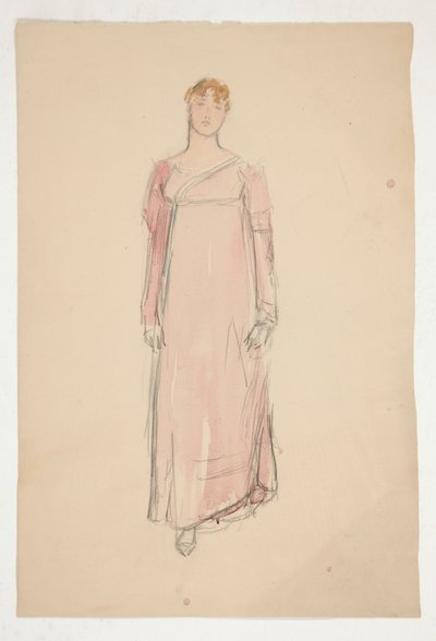 Skisse av en kvinne i rosa - kostymestudie for et teaterstykke? av Edwin Austin Abbey