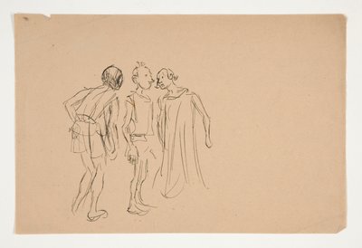 Skisse av tre menn (studie for 1937.1072?), fra Merchant of Venice av Edwin Austin Abbey