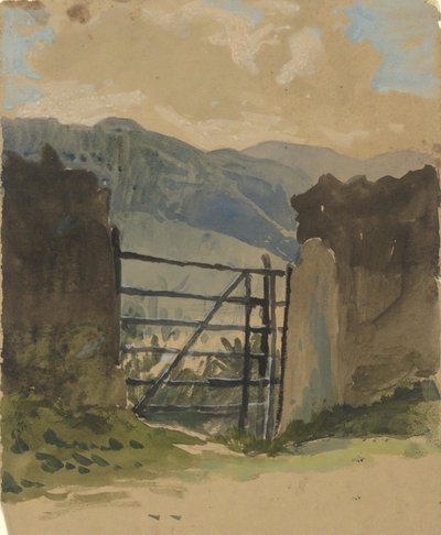 Steinmur og port, skisse av Edwin Austin Abbey