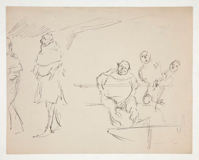 Studier for et uidentifisert Shakespeare-skuespill (Falstaff?) (recto og verso) av Edwin Austin Abbey