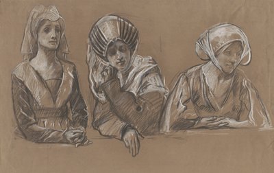 Studier av 3 kvinner for Royal Exchange. av Edwin Austin Abbey