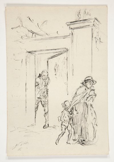 Studie for .1208 - illustrasjon for Oliver Goldsmith av Edwin Austin Abbey