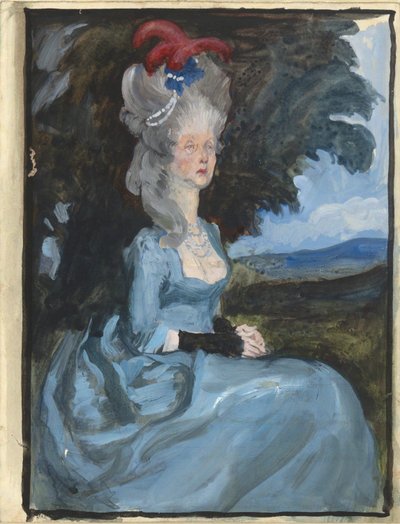 Studie for tante Pedigree, fra Oliver Goldsmith av Edwin Austin Abbey