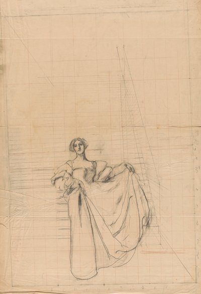 Studie for Mål for Mål: Kvinne i renessansedrakt. av Edwin Austin Abbey