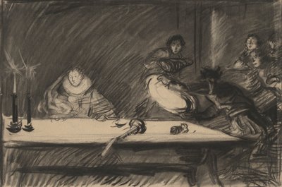 Studie for Petruchio velter trencheren - akt IV, scene I, The Taming of the Shrew av Edwin Austin Abbey