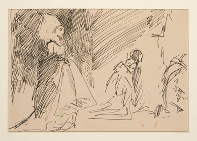 Studie for prest og den store dame (akvarell) av Edwin Austin Abbey