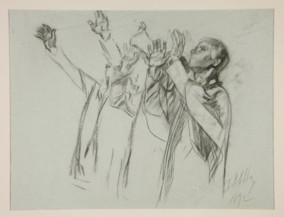 Studie for The Arthurian Round Table og fabelen om Seat Perilous, fra The Quest of the Holy Grail (tredje av en serie på femten malerier for Boston Public Library, fullført i 1901) av Edwin Austin Abbey