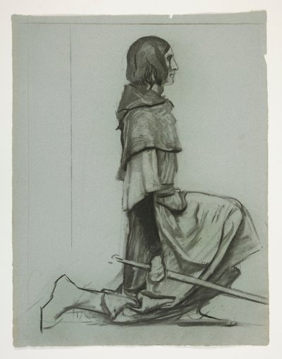 Studie for The Key to the Castle, fra The Quest of the Holy Grail (en serie på femten malerier for Boston Public Library, fullført i 1901) av Edwin Austin Abbey