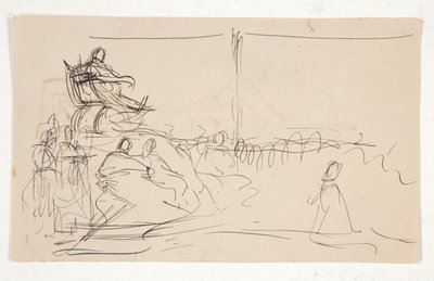 Studie for rettssaken mot dronning Katherine. Våpenskjold på ryggen. av Edwin Austin Abbey