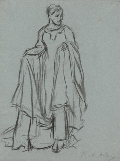 Studie for drapert kvinne, figurstudie for The Quest of the Holy Grail (serie med 15 malerier for Boston Public Library, fullført i 1901) av Edwin Austin Abbey