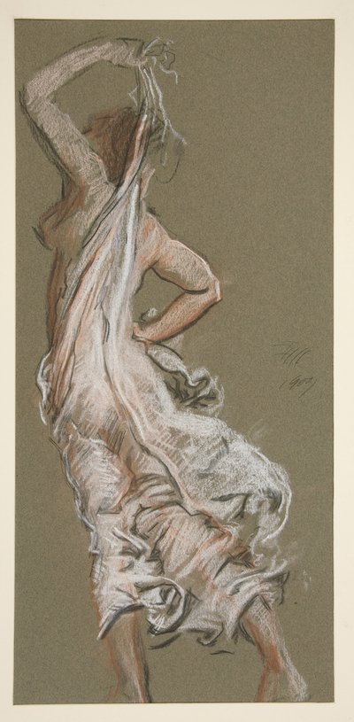 Studie for figur på 17.00 in av Edwin Austin Abbey