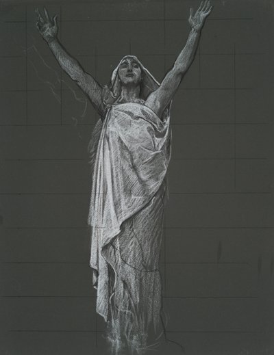 Studie for figur av Religion rondel i rotunden til delstatsbygningen i Harrisburg, Pennsylvania, 1902-1911 av Edwin Austin Abbey