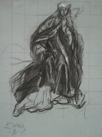 Studie for dronningen, fra The Play Scene, Hamlet, 3. akt, scene 2 av Edwin Austin Abbey