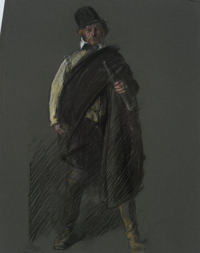 Studie for figuren til kaptein Peter Minuit, i av Edwin Austin Abbey