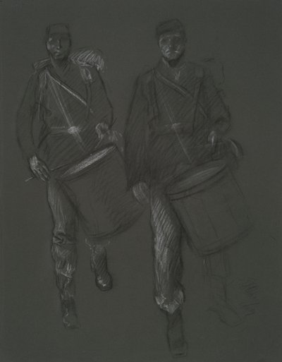 Studie for figurene til to borgerkrigstrommeslagere, i av Edwin Austin Abbey