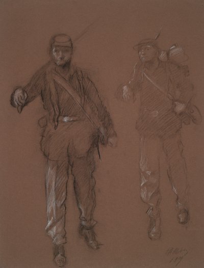 Studie for figurene til to borgerkrigssoldater, i av Edwin Austin Abbey
