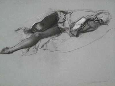 Studie for den liggende figuren til Hamlet, fra The Play Scene, Hamlet, akt 3, scene 2 av Edwin Austin Abbey