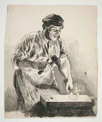 Studie av en smed, hamrende jern - uidentifisert illustrasjon av Edwin Austin Abbey
