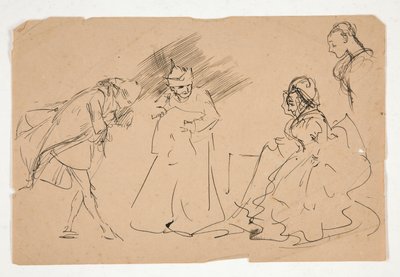 Studie av en scene fra det 18. århundre, muligens av Edwin Austin Abbey
