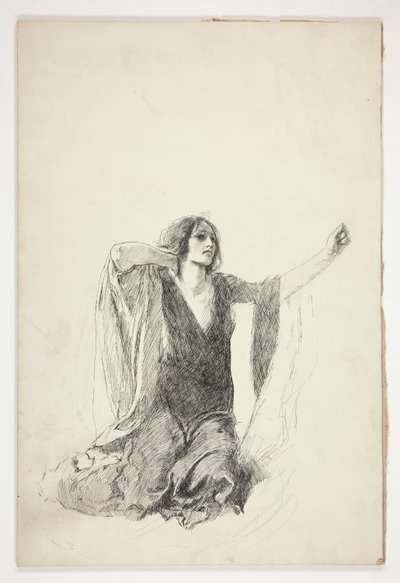 Studie av knelende kvinne, sannsynligvis en studie for Juliet i gravscenen, av Edwin Austin Abbey