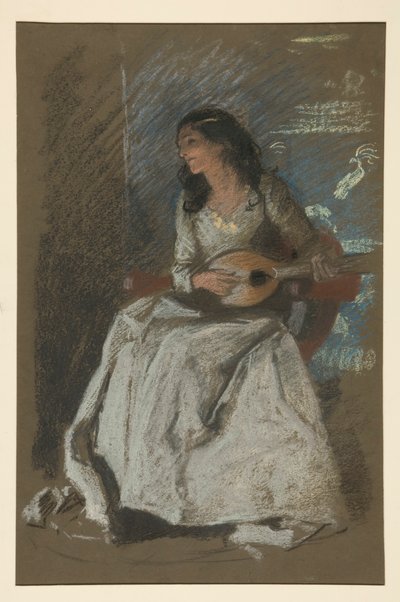 Studie av dame som spiller mandolin av Edwin Austin Abbey