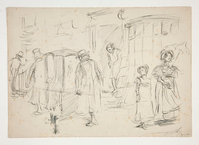 Studie av gatebilde med sedanstol. av Edwin Austin Abbey