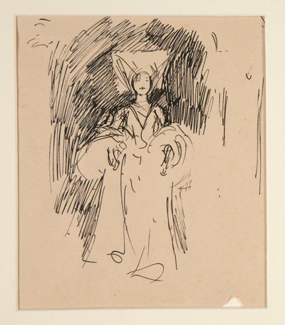 Studie av kvinne i middelalderdrakt for av Edwin Austin Abbey