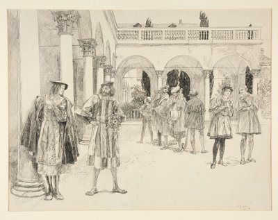 The Court of the Palace, fra Act IV, Scene ii, Two Gentlemen of Verona av Edwin Austin Abbey