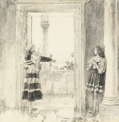 The Duke Expels Valentine, fra Act III, Scene i, Two Gentlemen of Verona av Edwin Austin Abbey