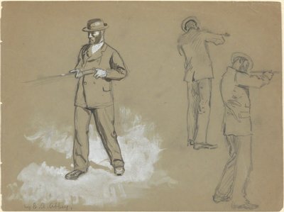 Tre skisser av en mann med en pistol (recto); Figurstudier og portrett av A. S. Wina (?) (verso) av Edwin Austin Abbey