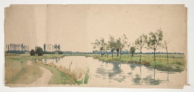 Trær langs en elvebredd av Edwin Austin Abbey