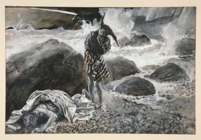 Trinculo og Caliban, illustrasjon for akt II, Scene ii, The Tempest av Edwin Austin Abbey