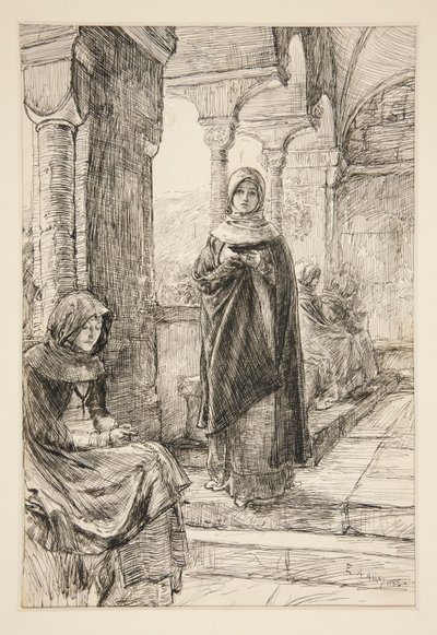 To kvinnelige skikkelser i klosteret, fra klosteret av Edwin Austin Abbey