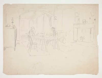 To menn til bords i et interiør av Edwin Austin Abbey