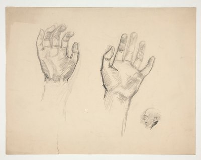 To skisser: skisse av to hender; skisse av en gammel mann i profil av Edwin Austin Abbey