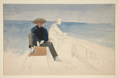 Uferdig tegning av to menn som seiler - (uidentifisert illustrasjon) av Edwin Austin Abbey