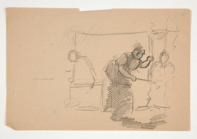 Uidentifisert illustrasjon- Studie av kjøkken med figur av Edwin Austin Abbey
