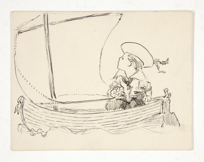 Uidentifisert illustrasjon [Gutt i en liten båt] av Edwin Austin Abbey
