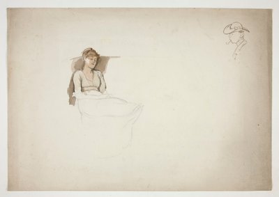 Kvinne sitter i stol og sover av Edwin Austin Abbey
