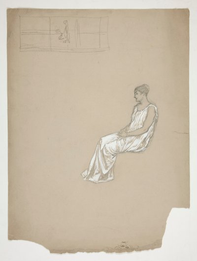 Kvinne sittende i klassisk drakt: studere for av Edwin Austin Abbey