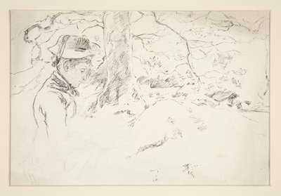 Kvinne sitter i hagen - uidentifisert illustrasjon av Edwin Austin Abbey