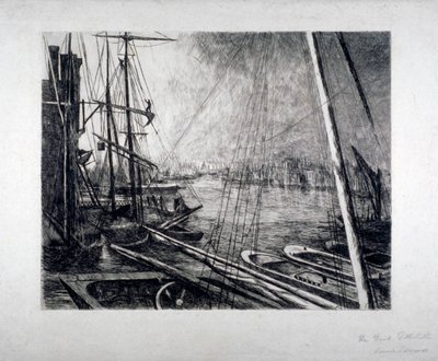 Pool of London from Rotherhithe, with ships in the foreground, c1890.                          1178785   no       norwegian Successfully Translated  Original: Allegorisk blad. En engel lægger hånden på en mands skulder og peger på en statue Translat: Alleg av Edwin Edwards