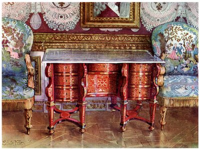 Knehullsskrivebord og forgylte fauteuils, 1910 av Edwin Foley