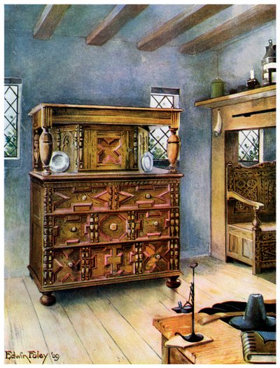 Putnam-skapet av engelsk eik og sedertre, og utskåret bosetning av amerikansk eik, 1910. av Edwin Foley