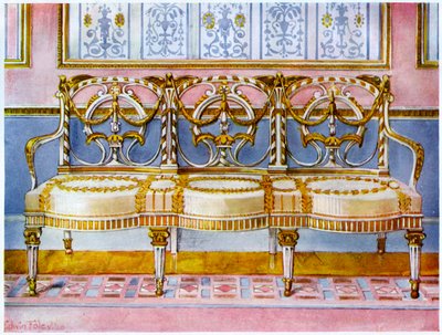 Hvit forgylt og malt sofa, Pergolesi-påvirkning 1911-1912. av Edwin Foley