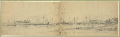 Army of the Potomac som krysser James River nær Fort Pow Manhattan på pontonger av Edwin Forbes