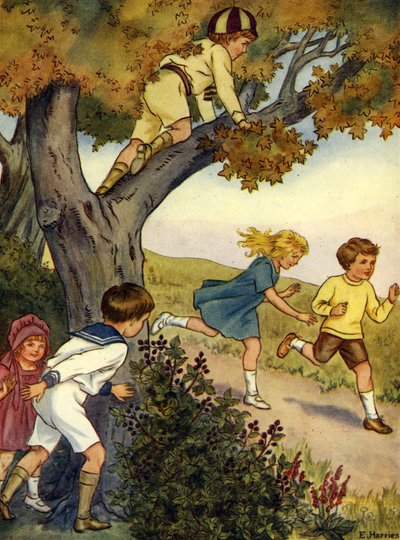 Barn som gjemmer seg i og bak et tre av Edwin Harris